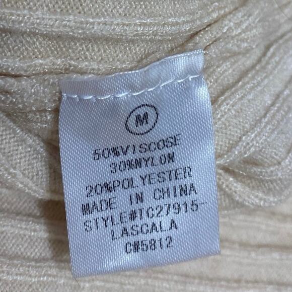 Tic Toc Cream Rib Knit Keyhole Cut Out Long Sleeve Boat Neck Crop Sweater Top M - Picture 4 of 4